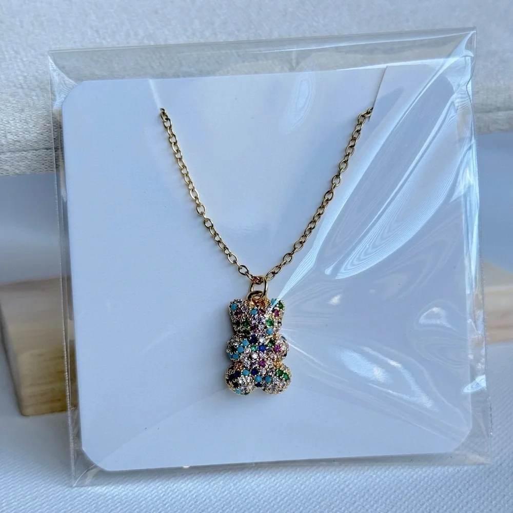 Rhinestone Teddy Bear Pendant Necklace